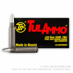 40 Rounds of .223 Ammo by Tula - 55gr FMJ