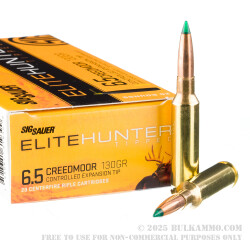 20 Rounds of 6.5 Creedmoor Ammo by Sig Sauer Elite Hunter - 130gr Polymer Tipped