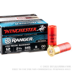 250 Rounds of 12ga Ammo by Winchester Ranger -  00 Buck 8 Pellets Low Recoil