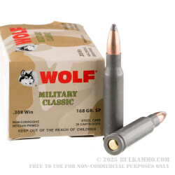 20 Rounds of .308 Win Ammo by Wolf - 168gr SP