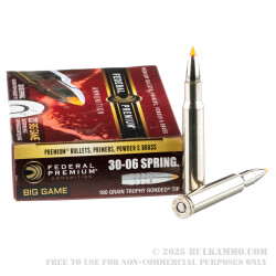 20 Rounds of 30-06 Springfield Ammo by Federal Vital-Shok - 180gr Trophy Bonded Tip