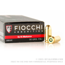 50 Rounds of 9x18mm Makarov Ammo by Fiocchi - 95gr FMJ