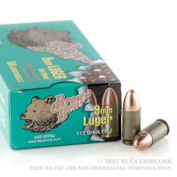 500  Rounds of 9mm Ammo by Brown Bear (Steel Casing) - 115gr FMJ