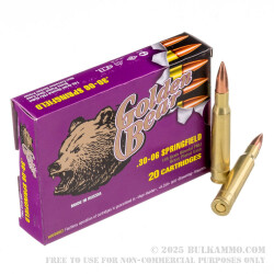 20 Rounds of 30-06 Springfield Ammo by Golden Bear - 145gr FMJ