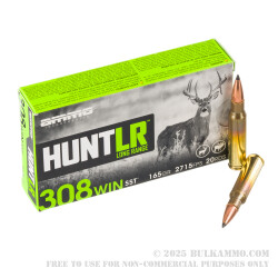 20 Rounds of 308 Win Ammo by Ammo Inc. Hunt LR - 165gr SST