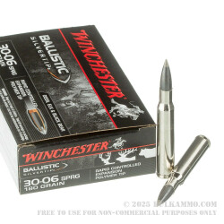 20 Rounds of 30-06 Springfield Ammo by Winchester Ballistic Silvertip - 180gr Polymer Tipped