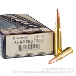 20 Rounds of 6.5 Japanese Ammo by Bannerman - 139gr FMJBT