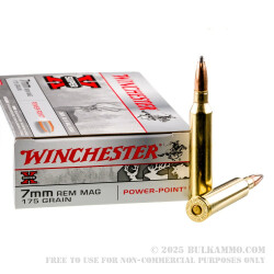 20 Rounds of 7mm Rem Mag Ammo by Winchester - 175gr PP