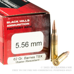 50 Rounds of 5.56x45 Ammo by Black Hills Ammunition - 62gr Barnes TSX