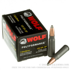 20 Rounds of 7.62x39mm Ammo by Wolf WPA - 125gr SP