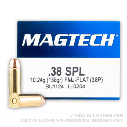 1000 Rounds of .38 Spl Ammo by Magtech - 158gr FMJ