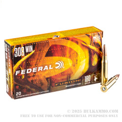 20 Rounds of .308 Win Ammo by Federal - 180gr Fusion