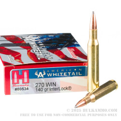 200 Rounds of .270 Win Ammo by Hornady American Whitetail - 140gr InterLock