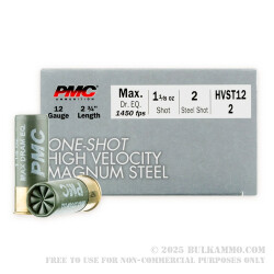 12 ga - 2-3/4" - 1 1/8 oz. - Steel #2 Shot - High Velocity Magnum Steel Load - PMC - 250 Rounds