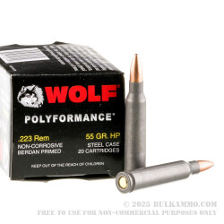 500 Rounds of .223 Ammo by Wolf WPA Polyformance - 55gr HP