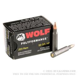 500 Rounds of .223 Ammo by Wolf WPA Polyformance - 55gr HP