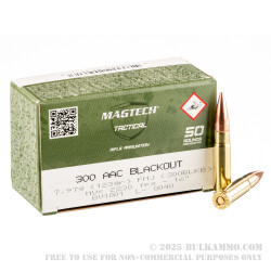 50 Rounds of .300 AAC Blackout Ammo by Magtech First Defense - 123gr FMJ