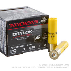 25 Rounds of 20ga Ammo by Winchester Drylock - 3" 1 ounce #2 Shot