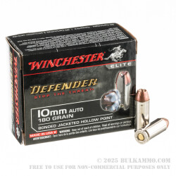 20 Rounds of 10mm Ammo by Winchester Defender - 180gr JHP