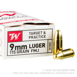 1000 Rounds of 9mm Ammo by Winchester - 115gr FMJ