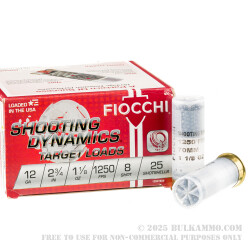 250 Rounds of 12ga Ammo by Fiocchi - 1 1/8 ounce #8 shot