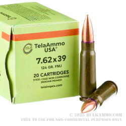 20 Rounds of 7.62x39 Ammo by Tela Impex - 124gr FMJ