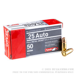 50 Rounds of .25 ACP Ammo by Aguila - 50gr FMJ