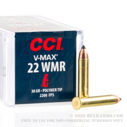 50 Rounds of .22 WMR Ammo by CCI  V-Max - 30gr Polymer Tipped