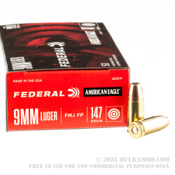 50 Rounds of 9mm Ammo by Federal - 147gr FMJ