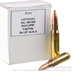 20 Rounds of .308 Win Ammo by Igman - 175gr HPBT