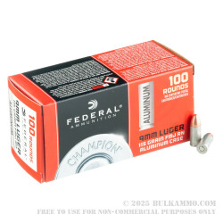 100 Rounds of 9mm Ammo by Federal Champion Aluminum - 115gr FMJ