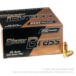 200 Rounds of .45 ACP Ammo by Blazer Brass - 230gr FMJ