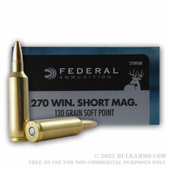 20 Rounds of .270 Win Short Mag Ammo by Federal - 130gr SP