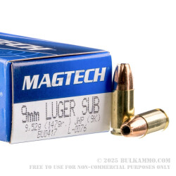 1000 Rounds of 9mm Ammo by Magtech Subsonic - 147gr JHP