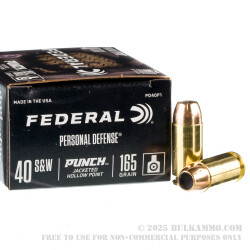 20 Rounds of .40 S&W Ammo by Federal Punch - 165gr JHP