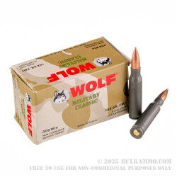 500 Rounds of .308 Winchester Ammo by Wolf Military Classic - 168gr FMJ