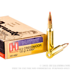 20 Rounds of 6.5 mm Creedmoor Ammo by Hornady - 120gr A-MAX Match