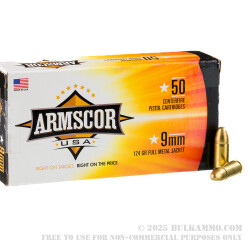 1000 Rounds of 9mm Ammo by Armscor - 124gr FMJ