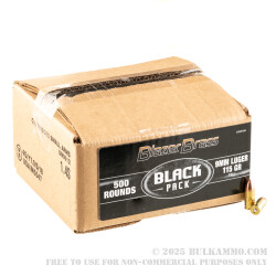 500 Rounds of 9mm Ammo by Blazer Brass Black - 115gr FMJ