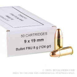 50 Rounds of 9mm Ammo by Prvi Partizan - 124gr FMJ