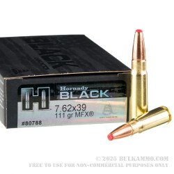 20 Rounds of 7.62x39 Ammo by Hornady BLACK - 111gr MonoFlex SBR