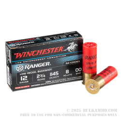 5 Rounds of 12ga Ammo by Winchester Ranger - 00 Buck 8 Pellets Low Recoil