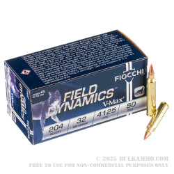 50 Rounds of .204 Ruger Ammo by Fiocchi - 32gr V-MAX