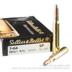 20 Rounds of 7x64mm Brenneke Ammo by Sellier & Bellot - 140gr SP