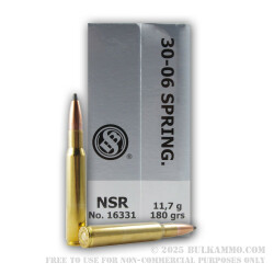 20 Rounds of 30-06 Springfield Ammo by Sellier & Bellot - 180gr Nosler Partition