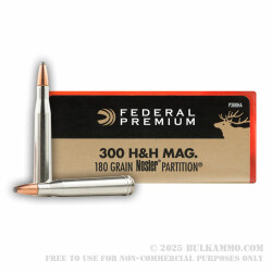 20 Rounds of .300 H&H Mag Ammo by Federal - 180gr Nosler Partition