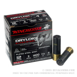 25 Rounds of 12ga Ammo by Winchester Drylok Super Steel Magnum - 1 1/4 ounce #4 shot