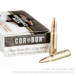 20 Rounds of 6.8 SPC Ammo by Corbon Performance Match - 115gr HPBT