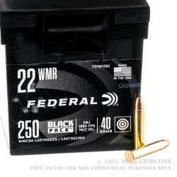 250 Rounds of .22 WMR Ammo by Federal Black Pack - 40gr FMJ