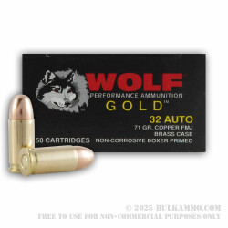 50 Rounds of .32 ACP Ammo by Wolf Gold - 71gr FMJ